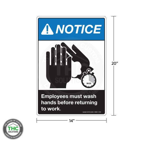 Notice - Employees Must Wash Hands - Vertical Safety Sign
