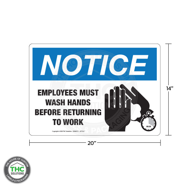 Notice - Employees Must Wash Hands - Horizontal Safety Sign