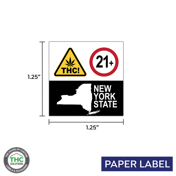 Cannabis Universal THC, 21 AND OVER, New York Compliant Symbol, square label, Paper Label, 1.25" x 1.25" (Qty 5000 pcs)