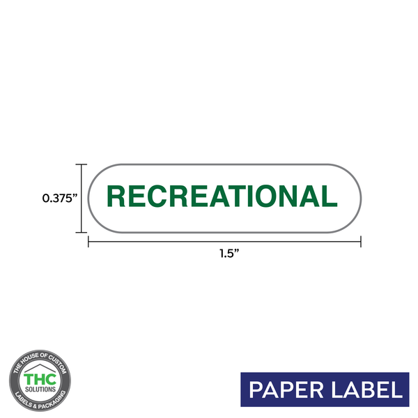 RECREATIONAL Green Text Government Warning,  Generic Paper Label,  0.375" x 1.5" (Qty 5,000 Per Roll)